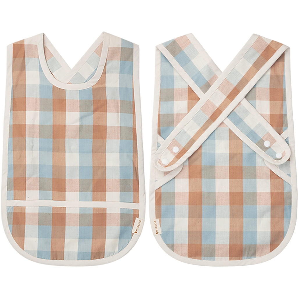 Fabelab Cross Back Bib -Cottage Blue Checks Bibs Caramel