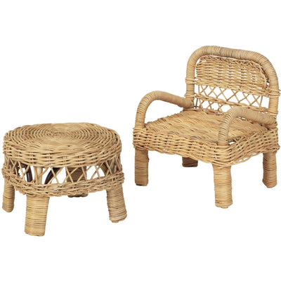 Fabelab Doll Chair and Table - Rattan Teddies & Dolls Rattan Natural