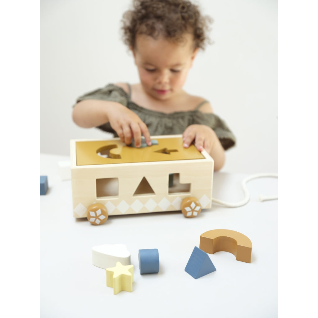 Fabelab Shape Sorter Pull Cart - Wood Wooden Toys Multi Colours